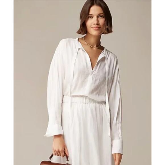 Women's J.Crew V-Neck Tie Top in Cotton-Blend Dobby size S in White Bohemian - Picture 1 of 4